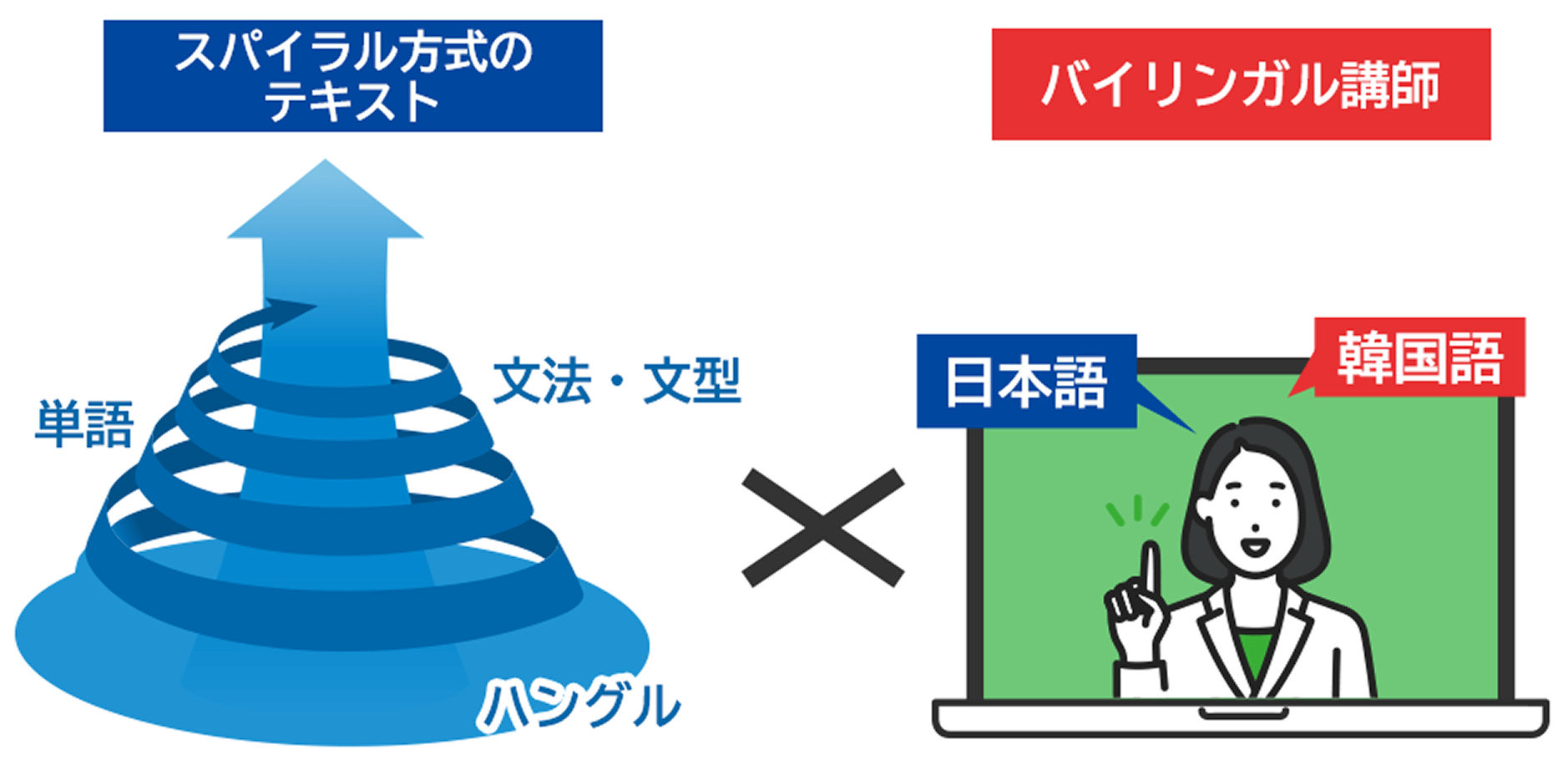 指導法　スパイラル方式のテキスト×バイリンガル講師